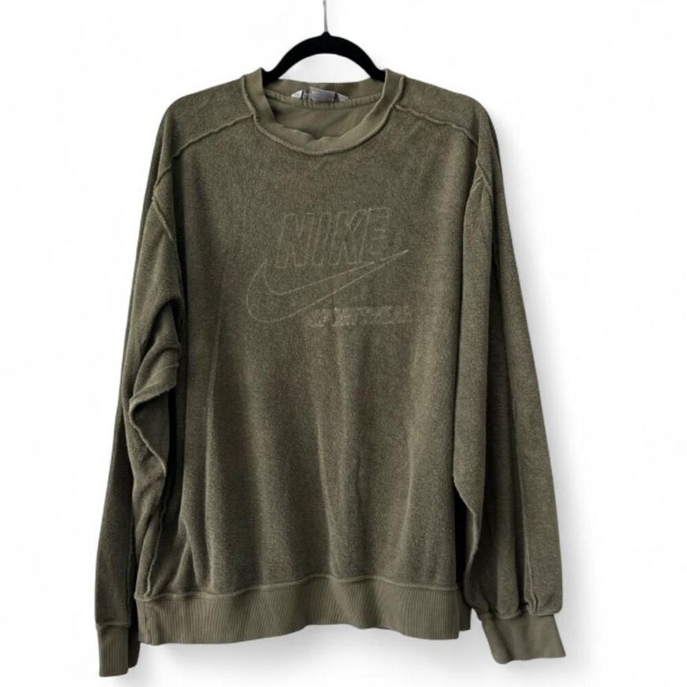 Nike Men's Olive Green Terry Crewneck long sleeve sweatshirt L